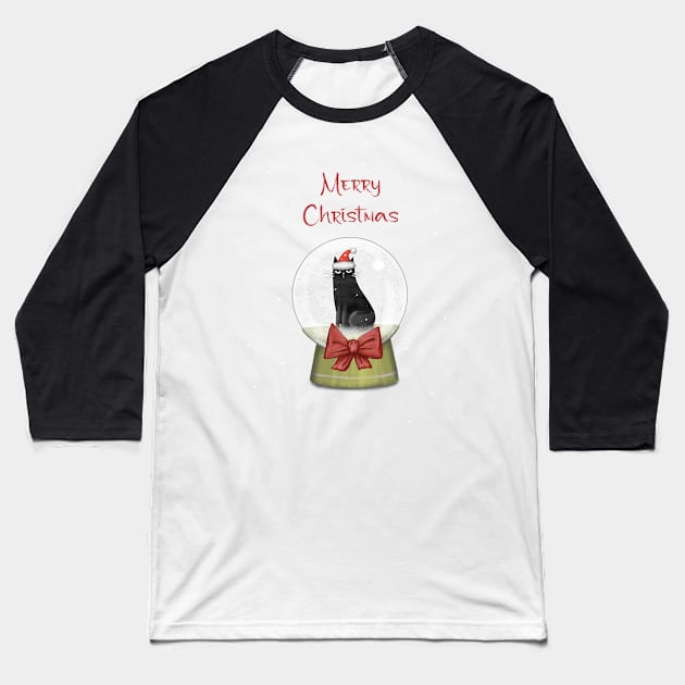 Merry Christmas - Black cats with Santa hat. Baseball T-Shirt by Olena Tyshchenko